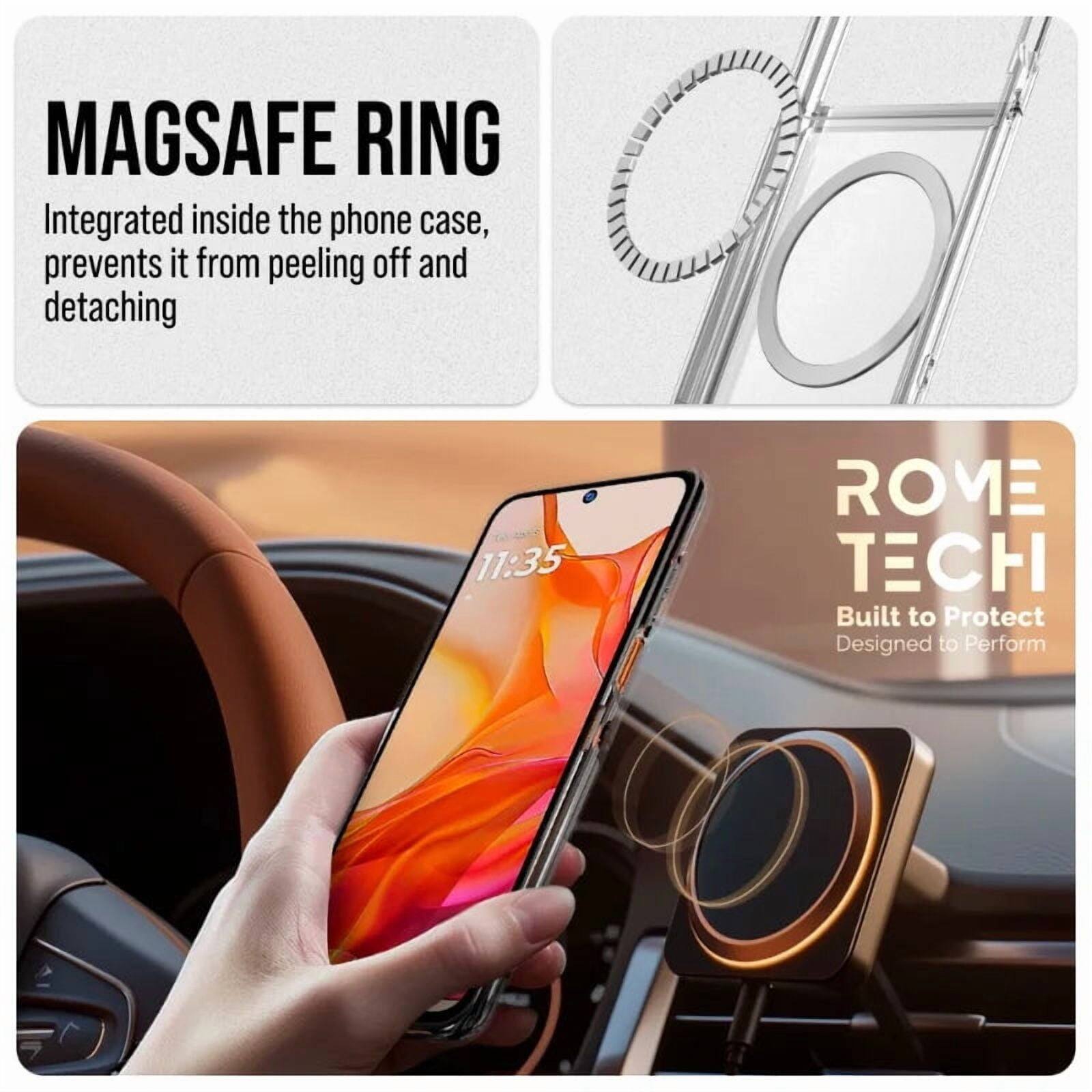 MAGSAFE RING  
Integrated inside the phone case, prevents it from peeling off and detaching  

11:35  

ROME TECH  
Built to Protect  
Designed to Perform