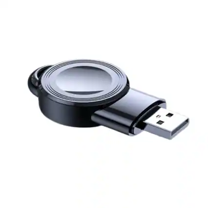 Front. Stock Preferred - Portable Apple Watch USB Charger Cable-Free Mini USB 2.0 Charging Adapter for All Apple Watch Sizes - Black.