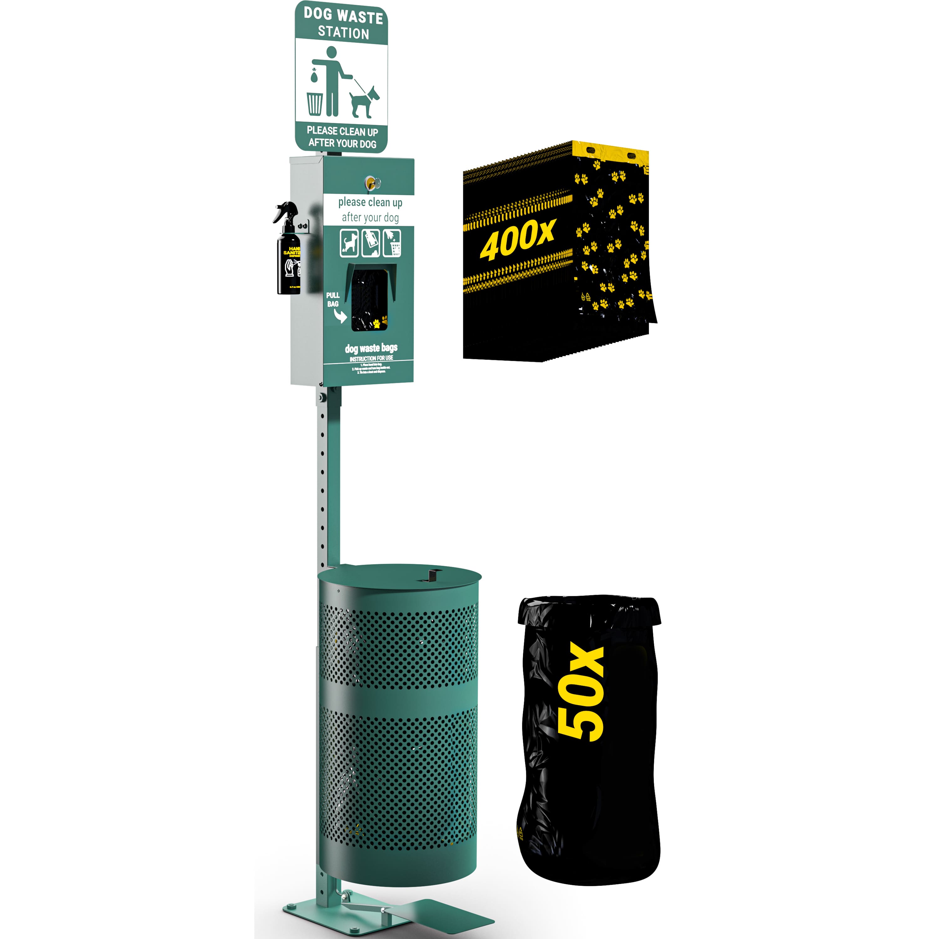 Emma + Oliver - Pet Waste Station-Header Dispenser-Hand Sanitizer Bottle-Pedal Trash Can - Green price history on PriceWatchPro