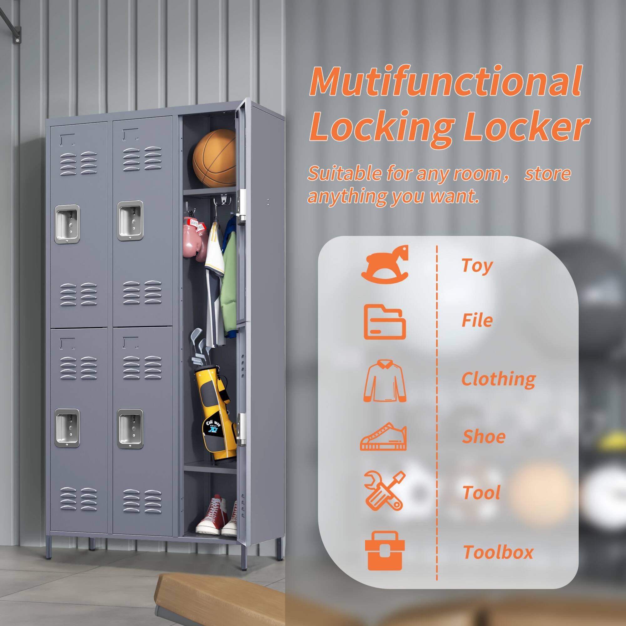 Alt View 2. GOODSILO - 6-Door Full-Height Steel Storage Locker Cabinet with Key Locks for Secure Organization - Gray.