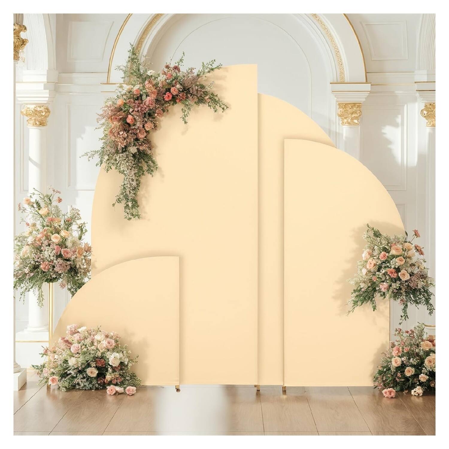 Back. GARVEE - 6 ft Wedding Arch Cover,Spandex Fitted Arch Covers,Round Top Chiara Arch Backdrop Cover - YELLOW.