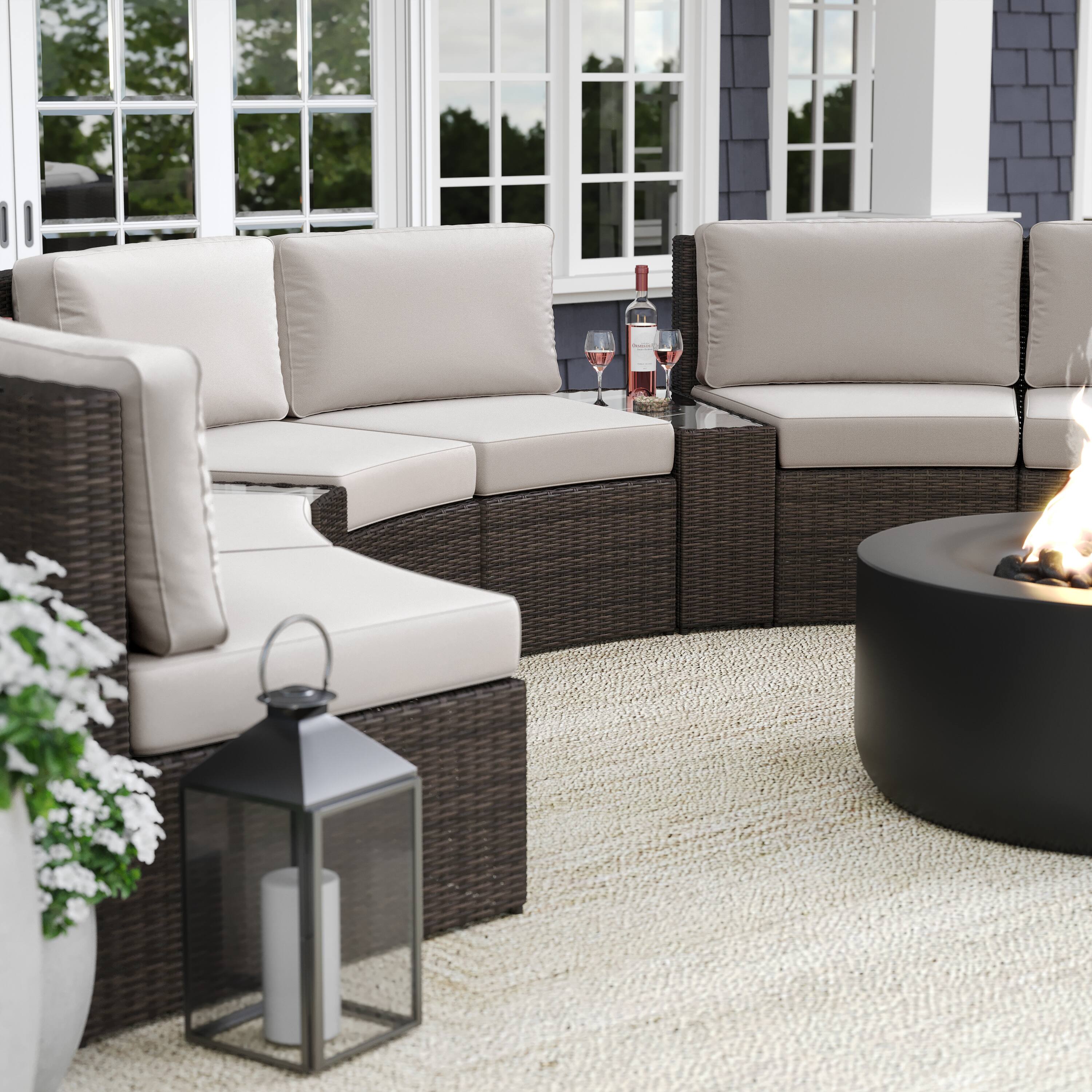 Alt View 4. Martha Stewart - Bedford Outdoor Rattan Wicker Patio Side Table with Inset Tempered Glass Top - Brown.