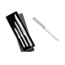 Rada - 3 Piece Housewarming Knife Gift Set & 5-Inch Tomato Slicer Stainless Steel Serrated Blade, Handles - Silver