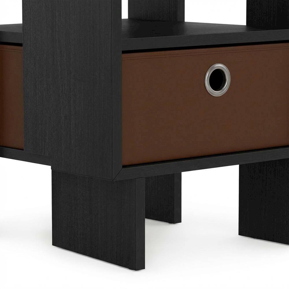 Alt View 2. FurniFact - Engineered Wood nightstand set with bin drawer in Americano finish - Brown.