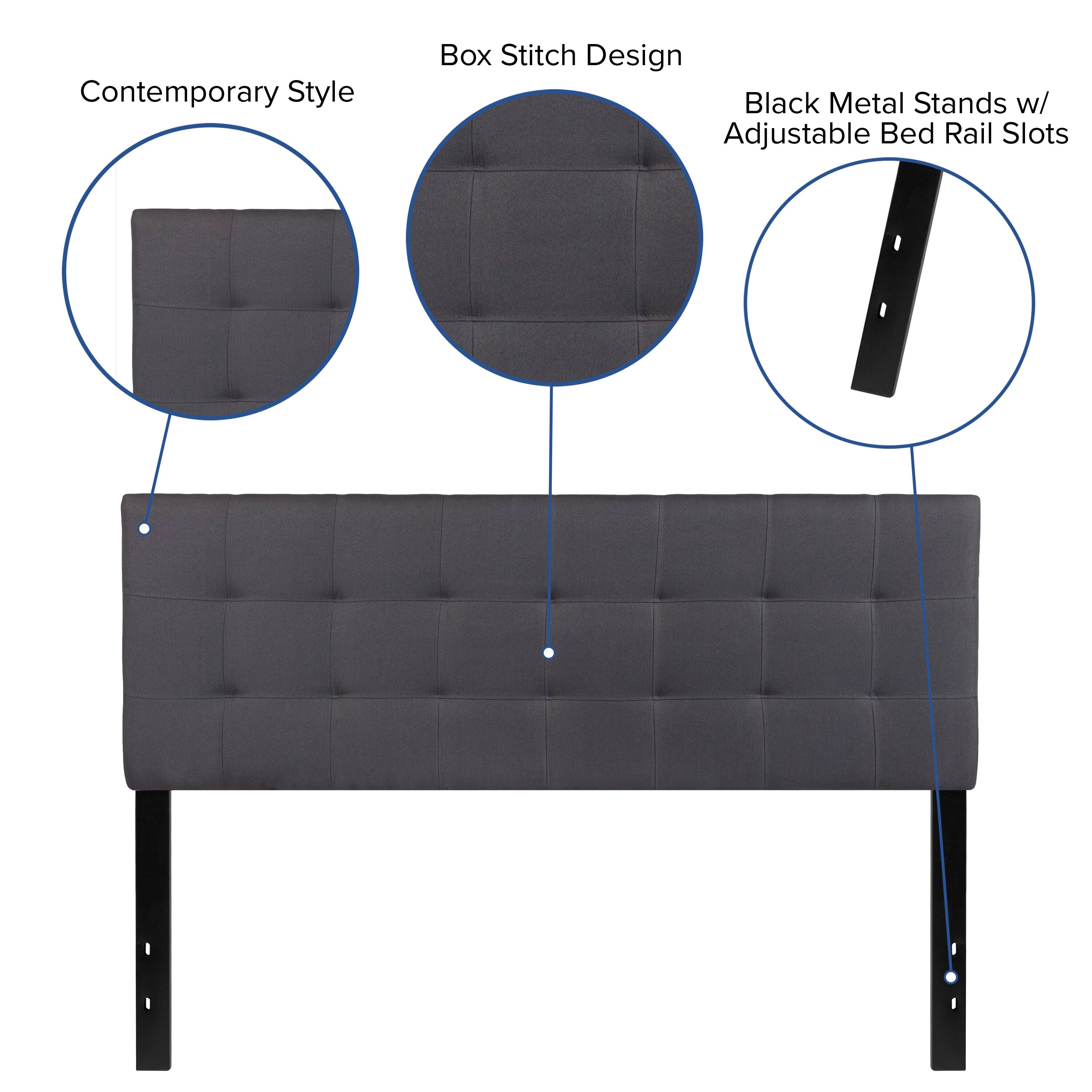 Contemporary Style Box Stitch Design Black Metal Stands w/ Adjustable Bed Rail Slots