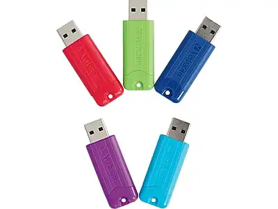 Verbatim - PinStripe 32GB USB 3.0 Type-A Flash Drive, 5/Pack - Assorted Colors