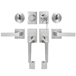 VEVOR - Double Door Handle Set, Double Door Lock Set with Reversible Handle Lever, Satin Nickel Square Door Lever - Silver