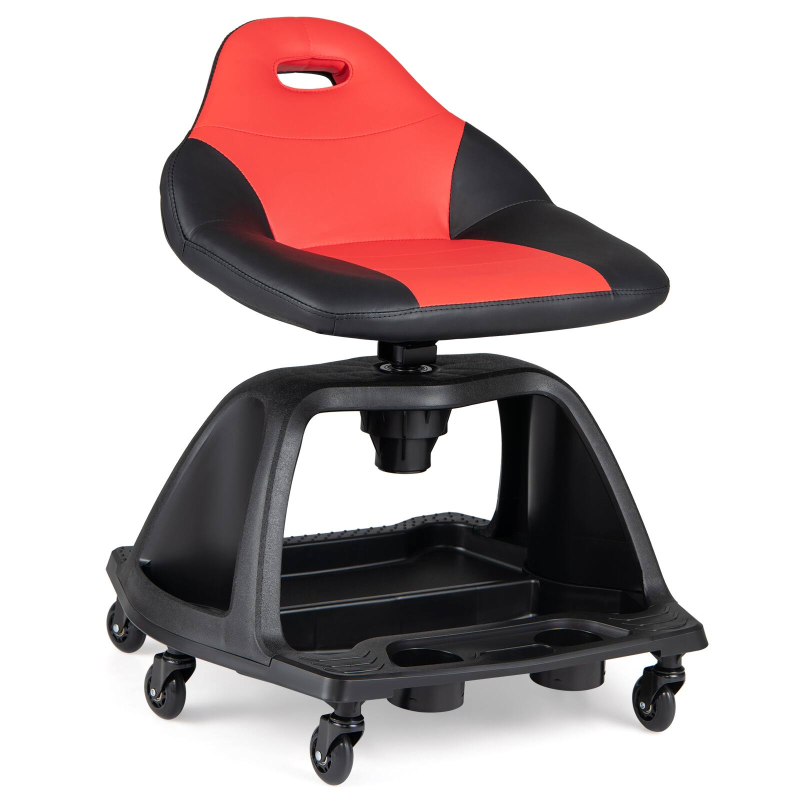 Alt View 9. Costway - Costway 330 LBS Capacity Garage Mechanic Stool Seat with Backrest Wheels Tool Tray Storage - Black and Red.