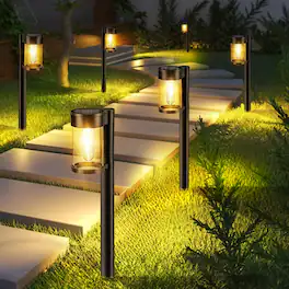 Dazzed Corner - 10-Pack Metal & Glass Solar Pathway Lights, Waterproof Garden Decor - Black