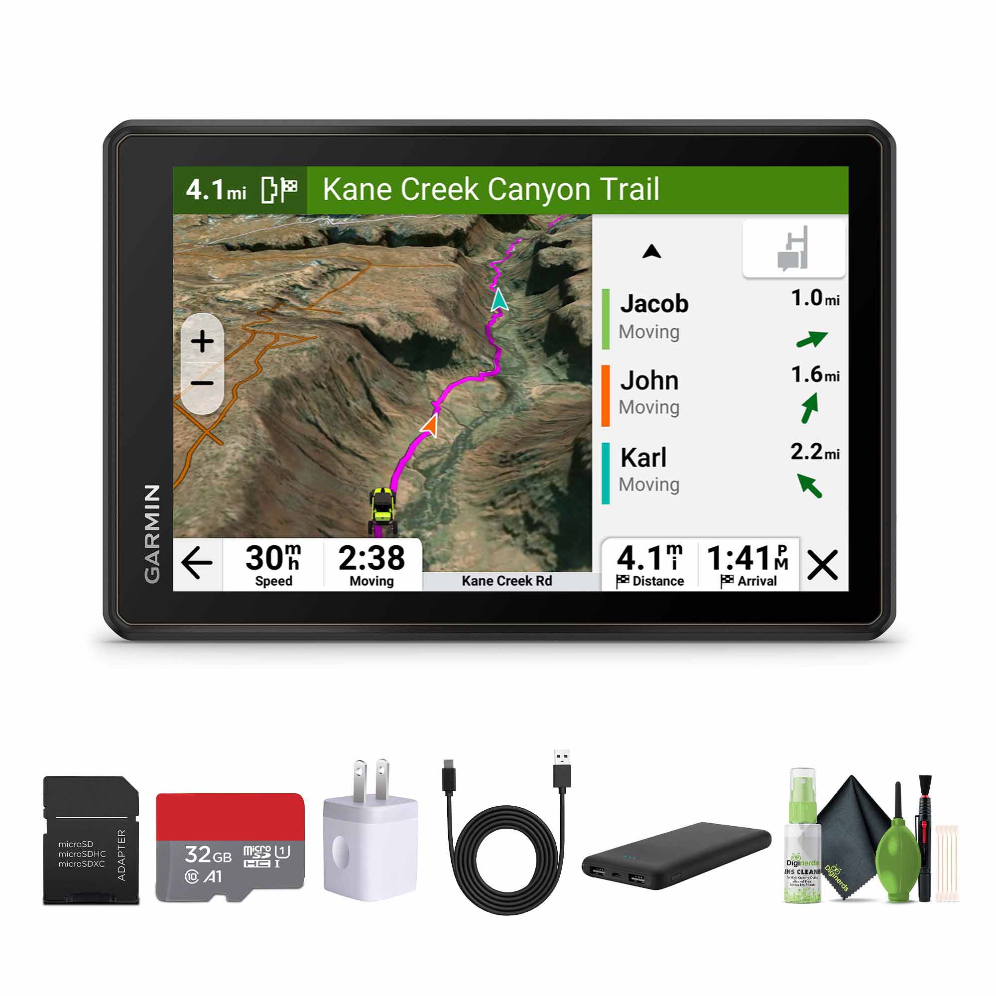 4.1 mi Kane Creek Canyon Trail

Jacob Moving 1.0 mi
John Moving 1.6 mi
Karl Moving 2.2 mi

30T Speed 2:38 Moving
4.1 mi Distance 1:41 Arrival

Kane Creek Rd

GARMIN

microSDHC microSDXC Adapter
32GB A1

USB Charger
Power Bank
Cleaning Spray
Screen Cleaner
Lens Cleaner