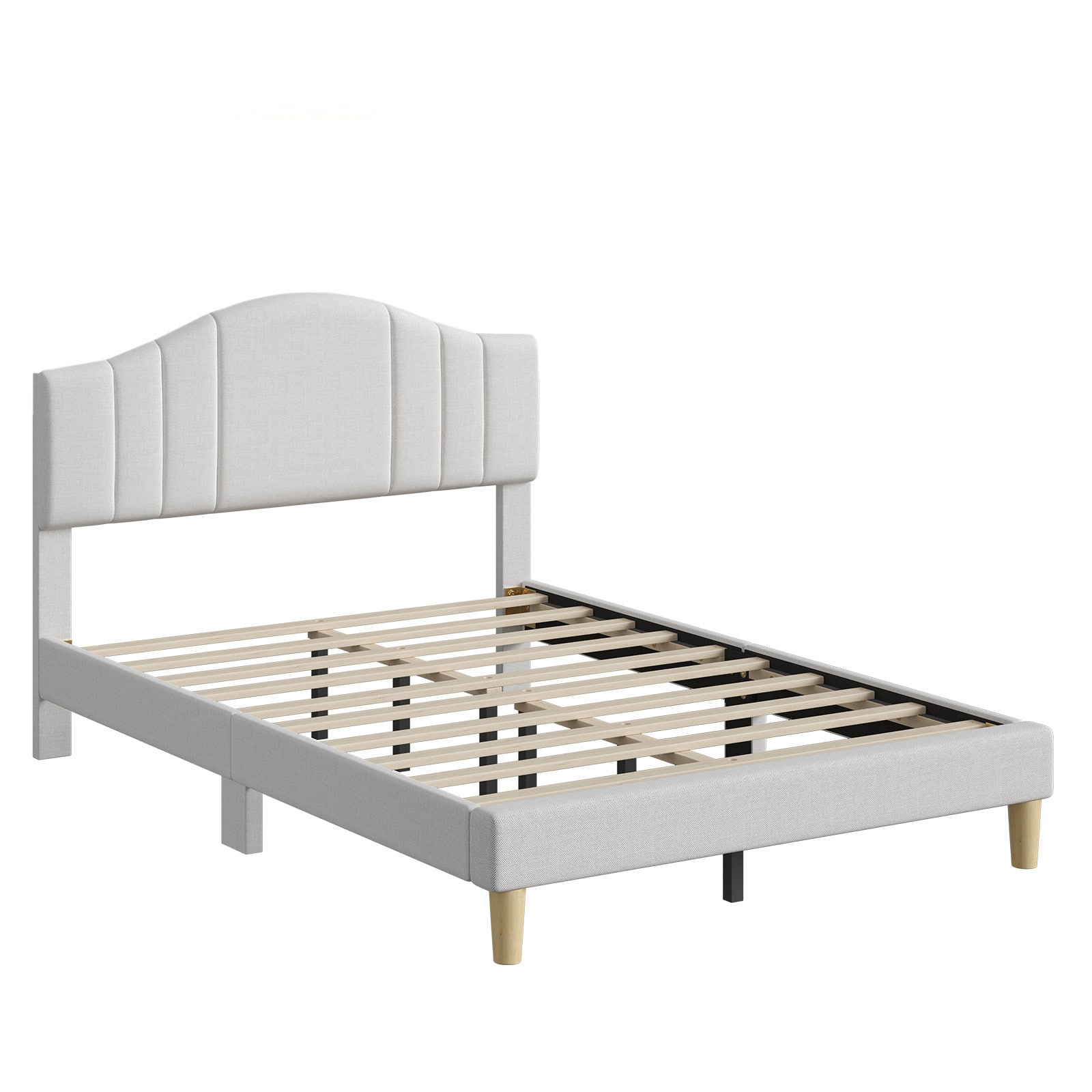 Alt View 3. Pinmoco - Pinmoco - Upholstered Platform Bed Frame with Adjustable LED Arc Headboard - Fabric Beige.
