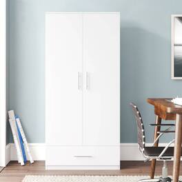 Hivvago - Modern Armoire Wardrobe Closet Cabinet with Storage Drawer Wood Finish - White