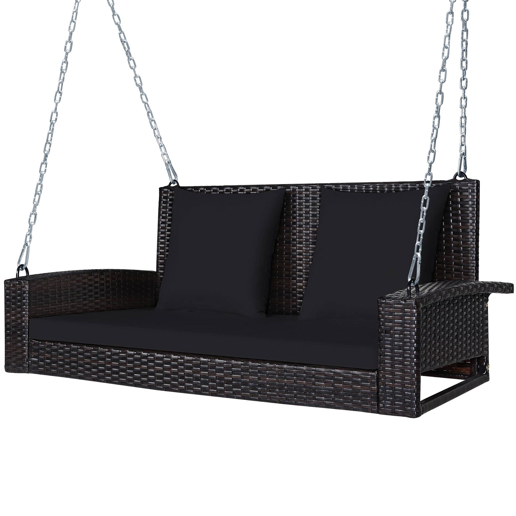 Alt View 9. Costway - Costway 2-Person Patio Rattan Hanging Porch Swing Bench Chair Cushion - Black.