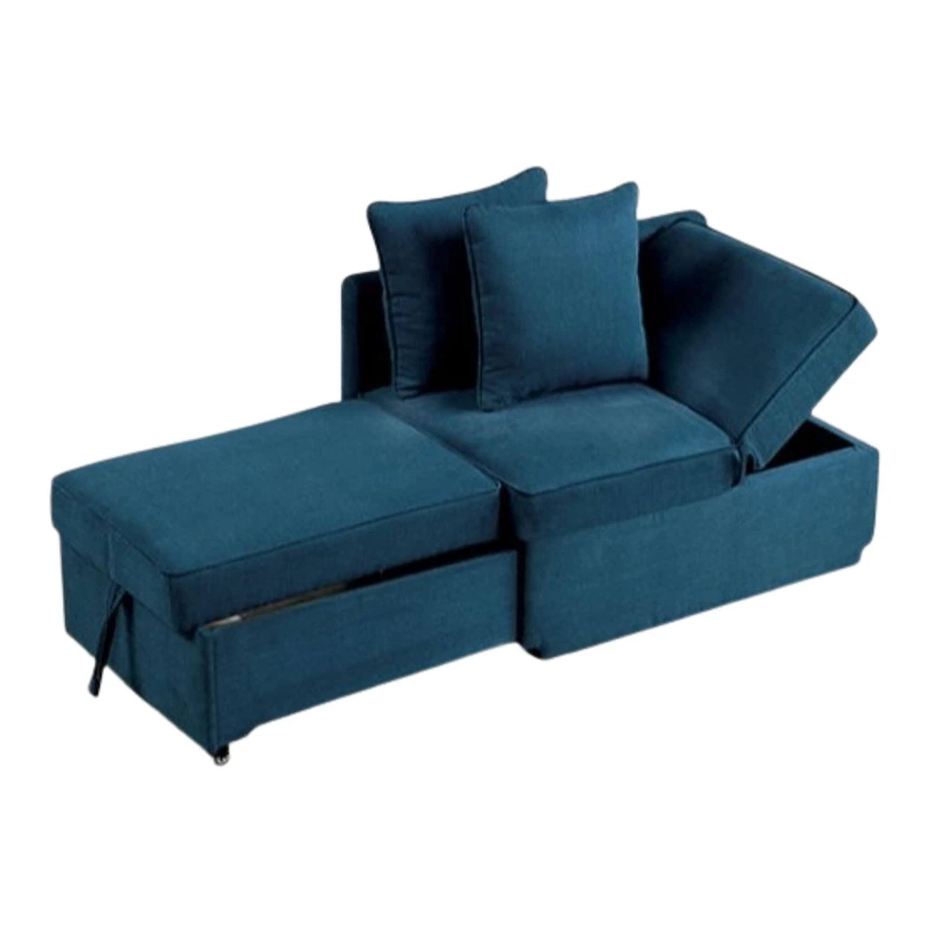 Alt View 1. Manhattan Lane - Bernie Modular Convertible Chair Futon, Teal Blue Fabric, Seat w Storage, 2 Pillows - Teal Blue, Black.
