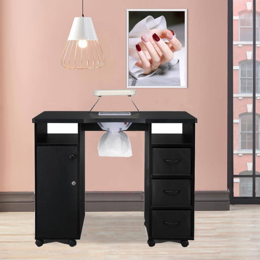 Back. Winado - Pro Manicure Table Nail Desk Beauty Salon Dust Collector with Drawers,Wheel,Wrist Pad - Black.