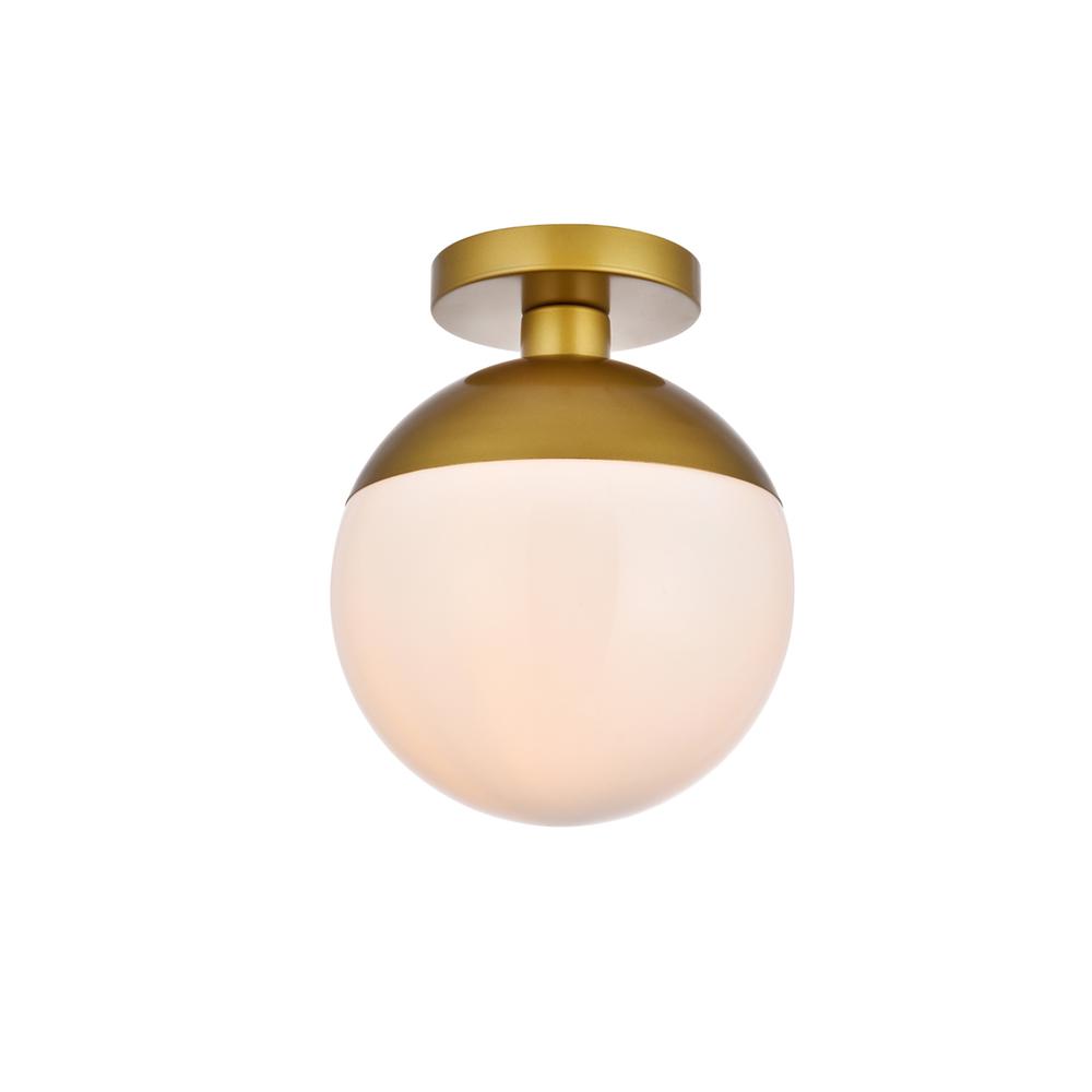 Alt View 2. Living District - Eclipse 1 Light Brass Flush Mount With Frosted White Glass - Brass And Frosted White.