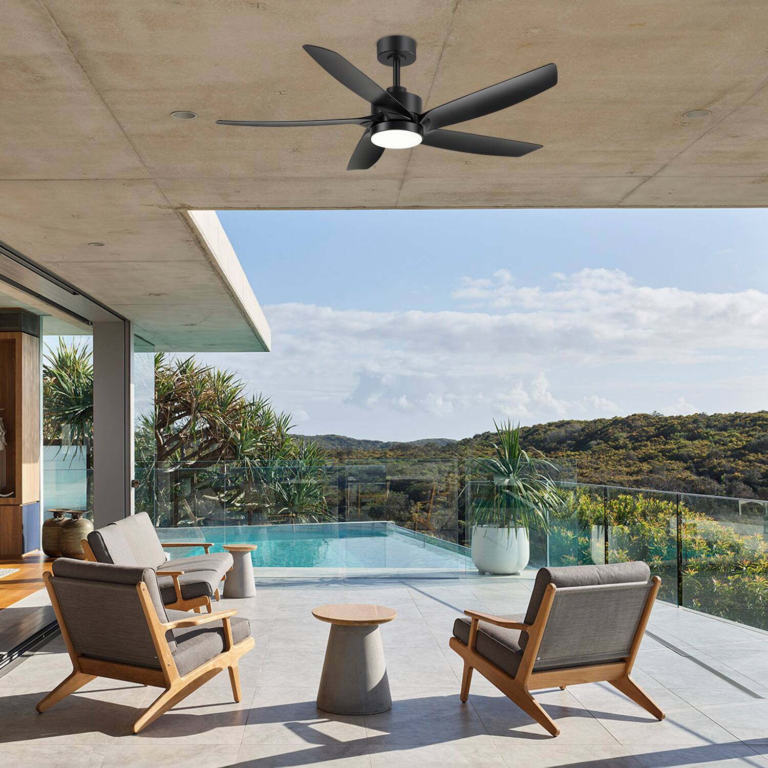 Alt View 9. Breezary - 54-Inch Indoor Ceiling Fan with 3-Color Light, 5 ABS Blades, 6-Speed DC Motor, Remote & Timer, Memory, 6"/12" Downrods - Matte Black.