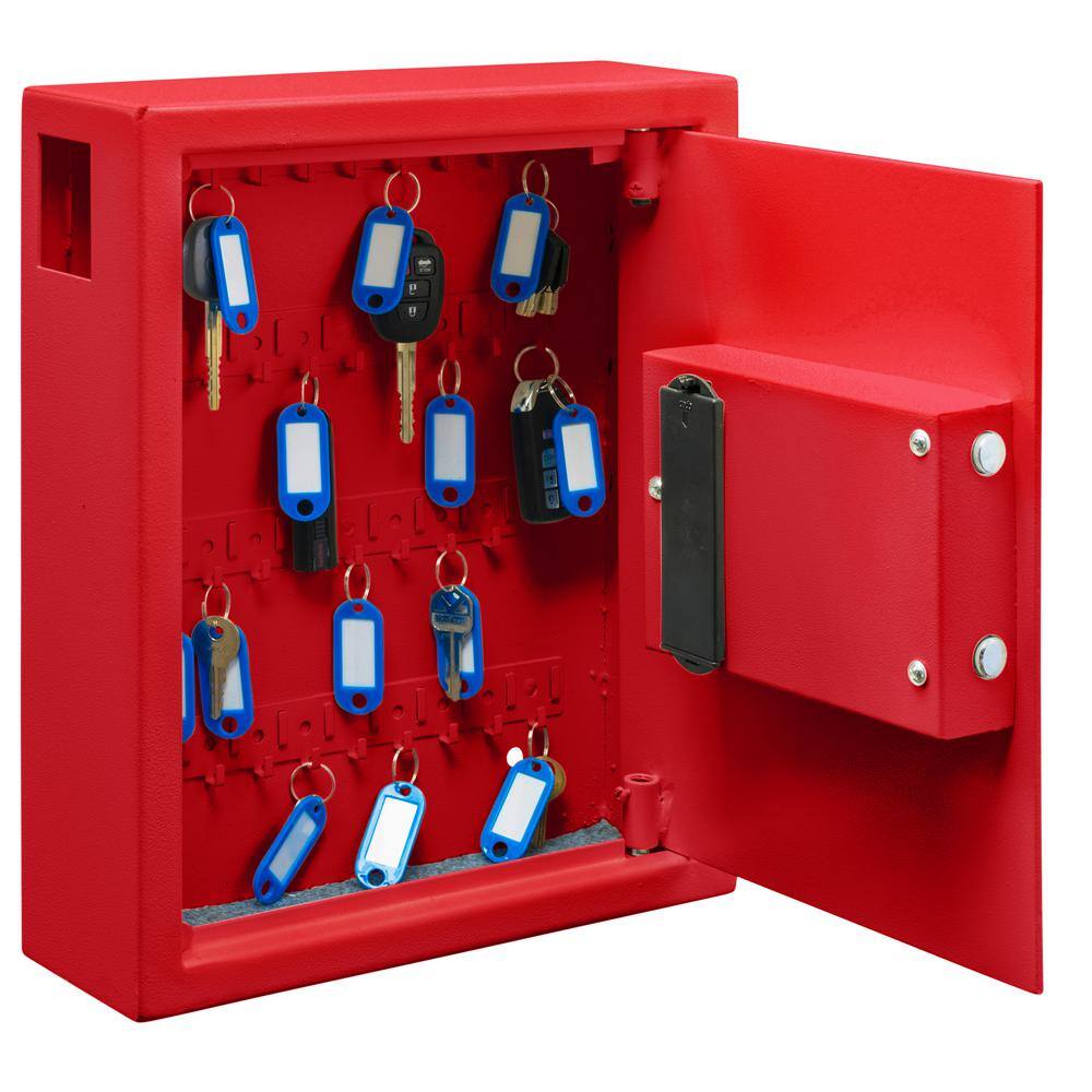 Angle. AdirOffice - Steel Digital Key Cabinet, 40-Key Capacity with Programmable Lock - Red.