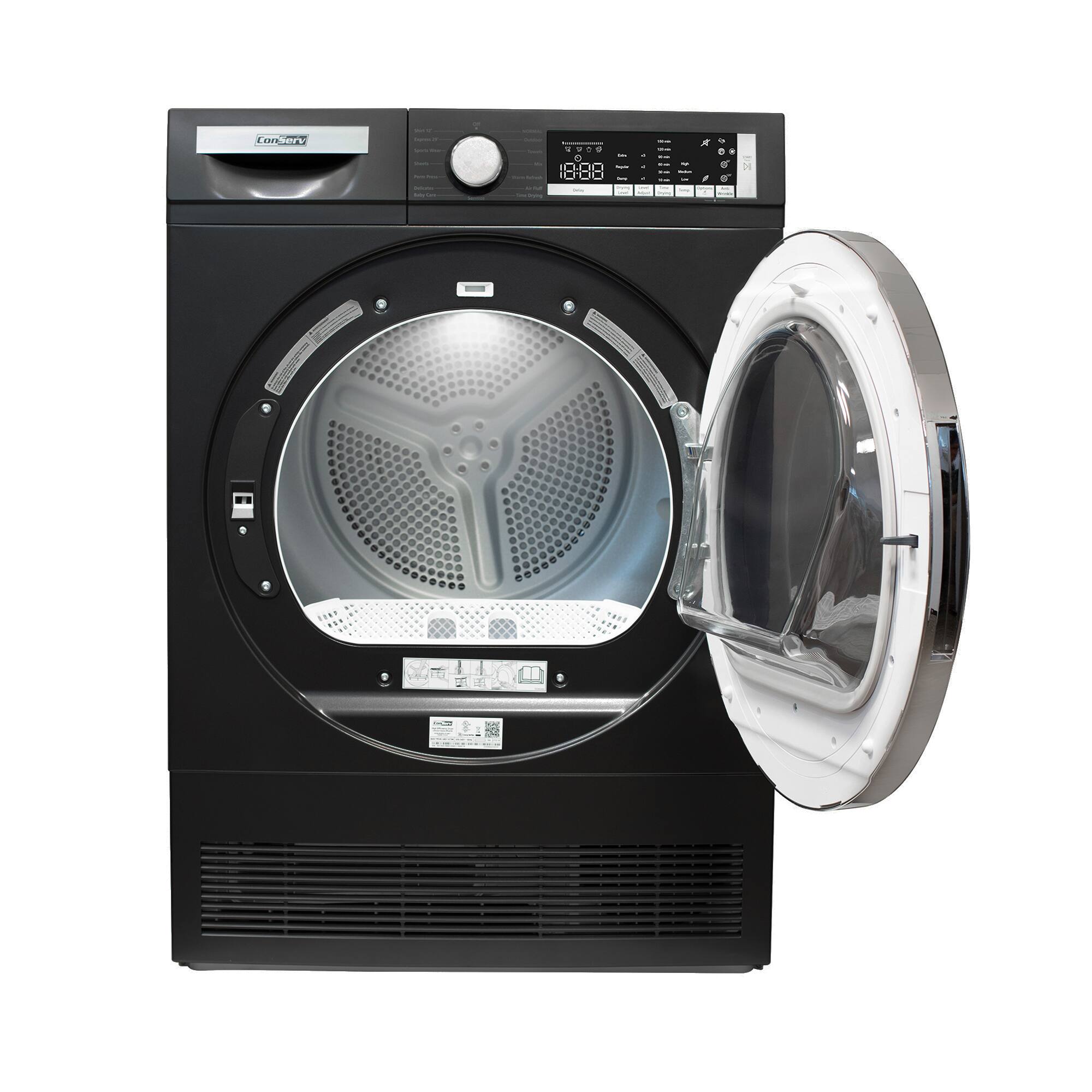 Back. Conserv - Conserv 4 Cu. Ft. Ventless Condensing Electric Dryer | Sanitize, LED, Reversible Door | Energy Star 220V - Stackable - Matte Black.