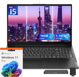 Lenovo - V15 G4 15.6" FHD Laptop,Intel i5-13420H,16GB RAM,1TB SSD+160GB Docking Station Set,UHD Graphics,Win 11 Pro - Black