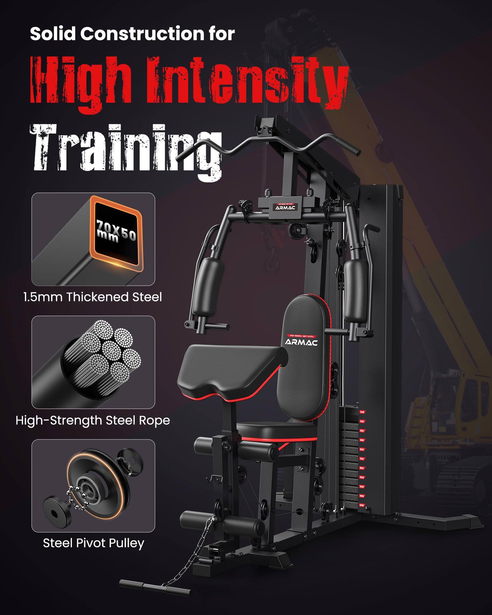 Solid Construction for High Intensity Training

1.5mm Thickened Steel

High-Strength Steel Rope

Steel Pivot Pulley