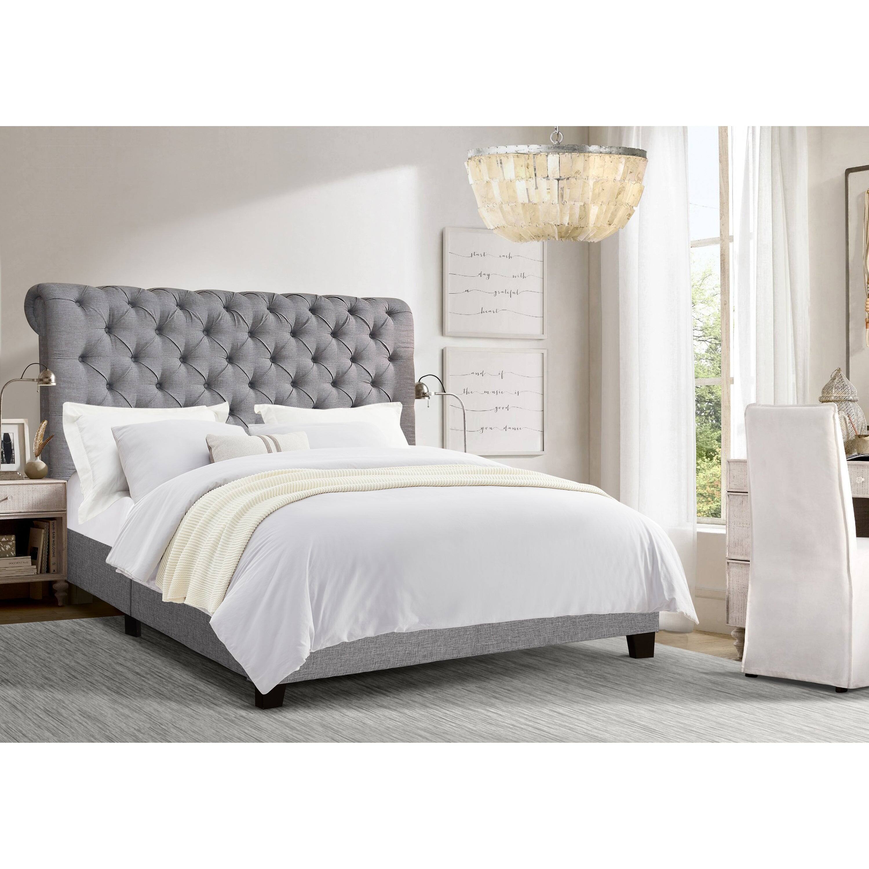 Alt View 5. Boyel Living - Upholstered Bed with Button Tufted Headboard and Solid Wood Frame - Light Gray.