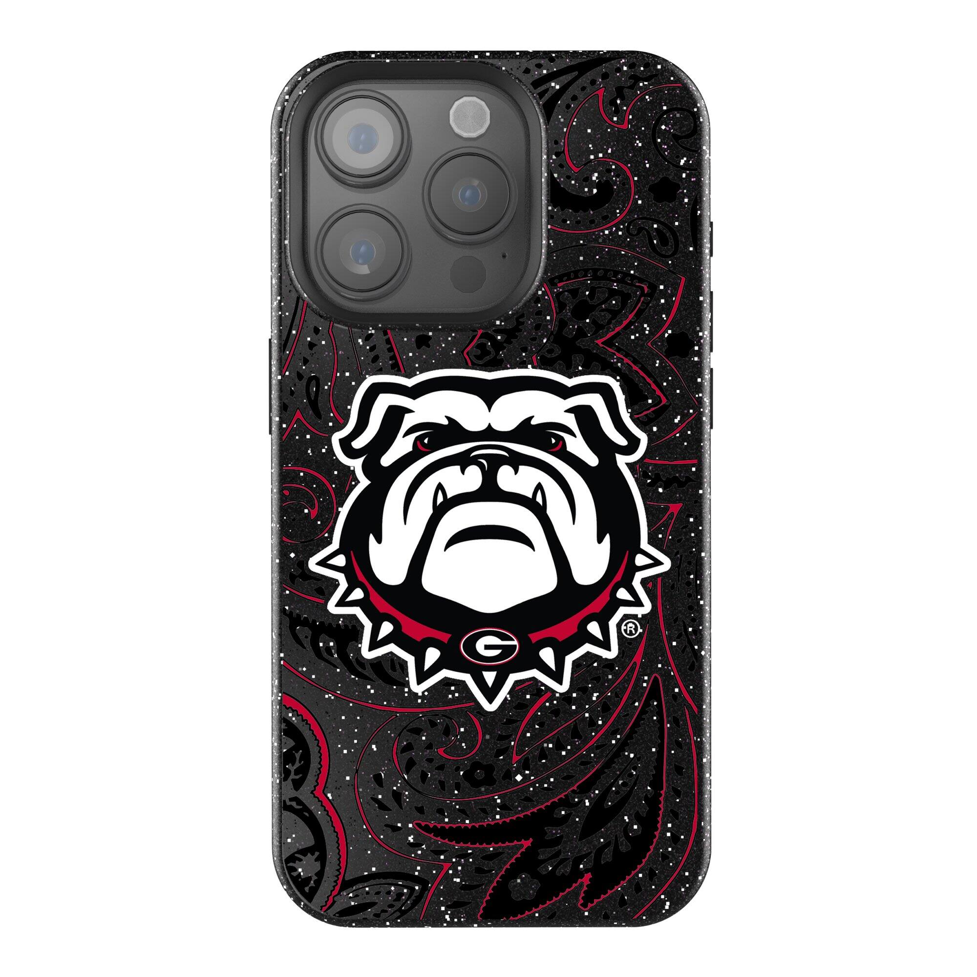 Front. Keyscaper - Georgia Bulldogs Paisley Bling iPhone Case - 16 Plus - Black.