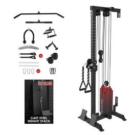 Mikolo - Cable Crossover Machine with 210LBS Weight Stack, Wall Mounted Pulley Tower with 33 Positions Dual Pulley System - Black