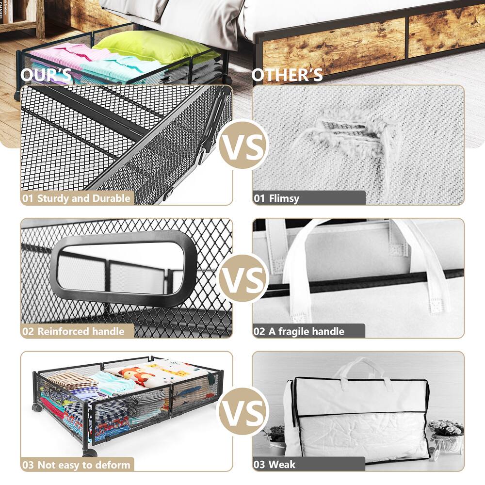 **OUR'S VS OTHER'S**

**01 Sturdy and Durable**  
**VS**  
**01 Flimsy**

**02 Reinforced handle**  
**VS**  
**02 A fragile handle**

**03 Not easy to deform**  
**VS**  
**03 Weak**