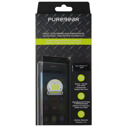 PUREGEAR
STEEL 360°
PRIVACY TINTED TEMPERED GLASS SCREEN PROTECTOR
PROTÈGE-ÉCRAN - VERRE TREMPÉ DE CONFIDENTIALITÉ
Perfect Alignment Tray" Included
Plateau d'alignement parfait inclus
For New iPhone 6.1" 2023
PLEOGE PURE
100% REIMBURSEMENT GUARANTEE
Privacy Conceal your screen
Confidentialité - Maquez votre écran
Strengthened & Fortified to Withstand Drops
Renforcé et fortifié pour résister aux chutes
Lifetime Warranty
Garantie à vie