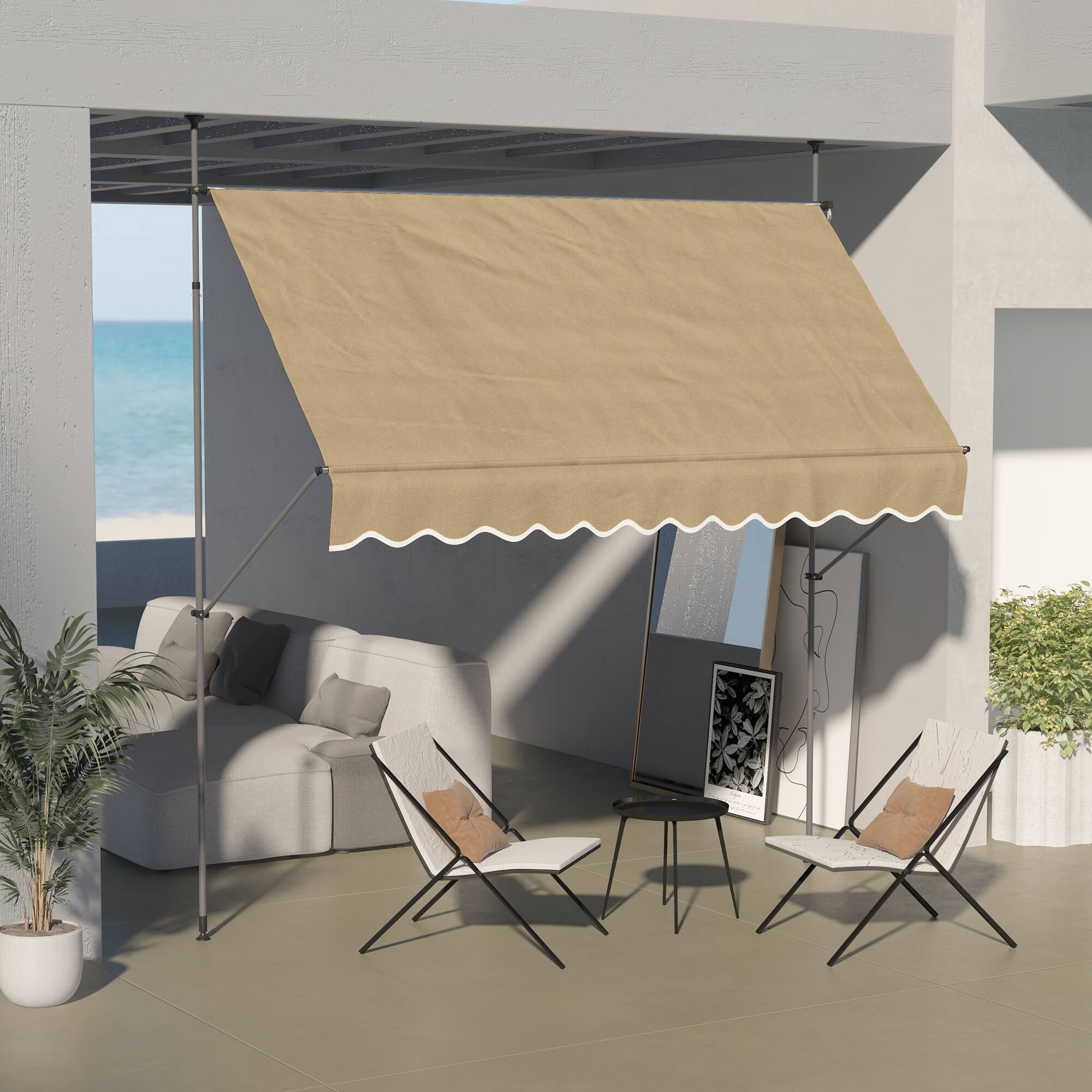 Alt View 1. Outsunny - x 4' Manual Retractable Awning, Non-Screw Patio Awning, UV Resistant - Beige.