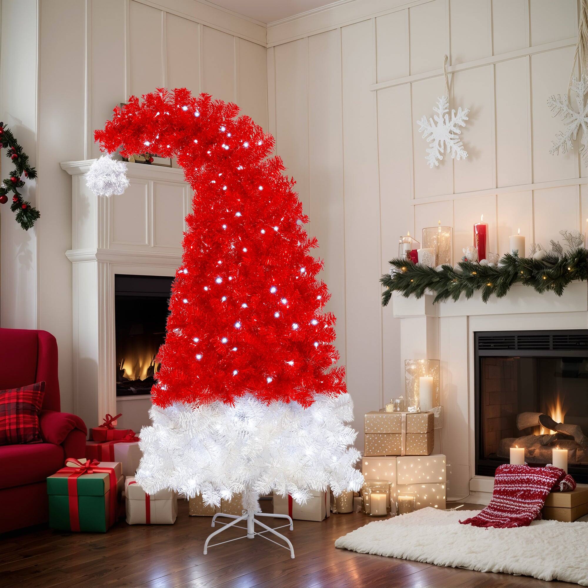 Angle. BreeBe - 6FT Artificial Christmas Tree with LED Light - Red,White.
