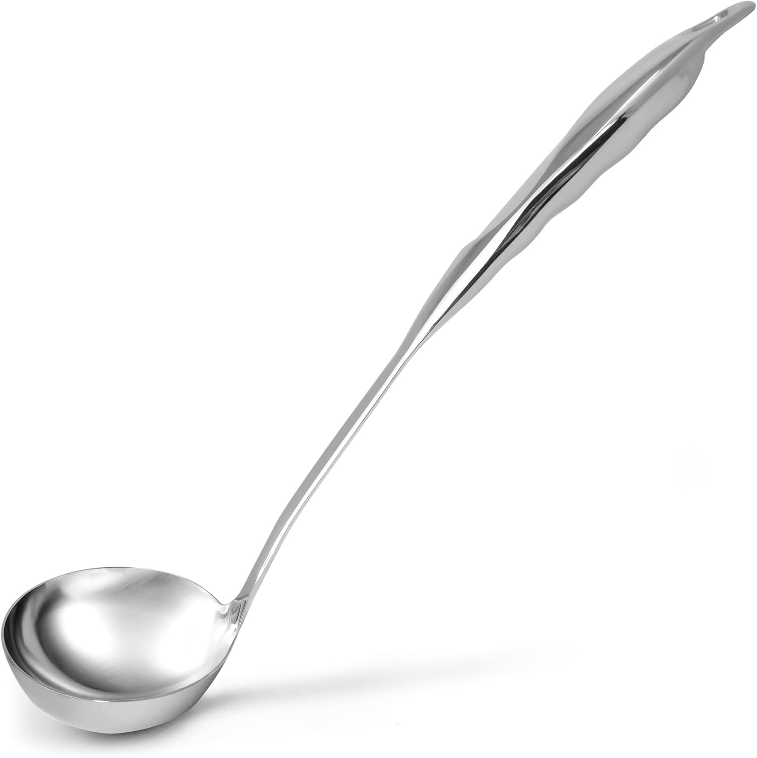 Zulay Kitchen - Stainless Steel Soup Ladle - 13” Large Ladle for Soups, Stews & Sauces - Silver