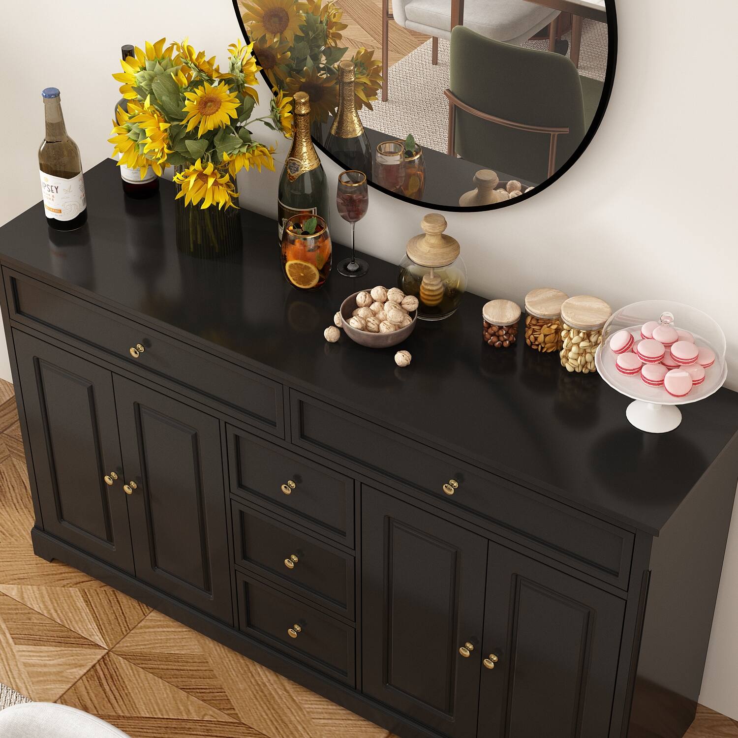 Alt View 7. Famapy - Famapy Buffet Cabinet: Modern - Classic Storage with Gold Accents Credenzas - Black.