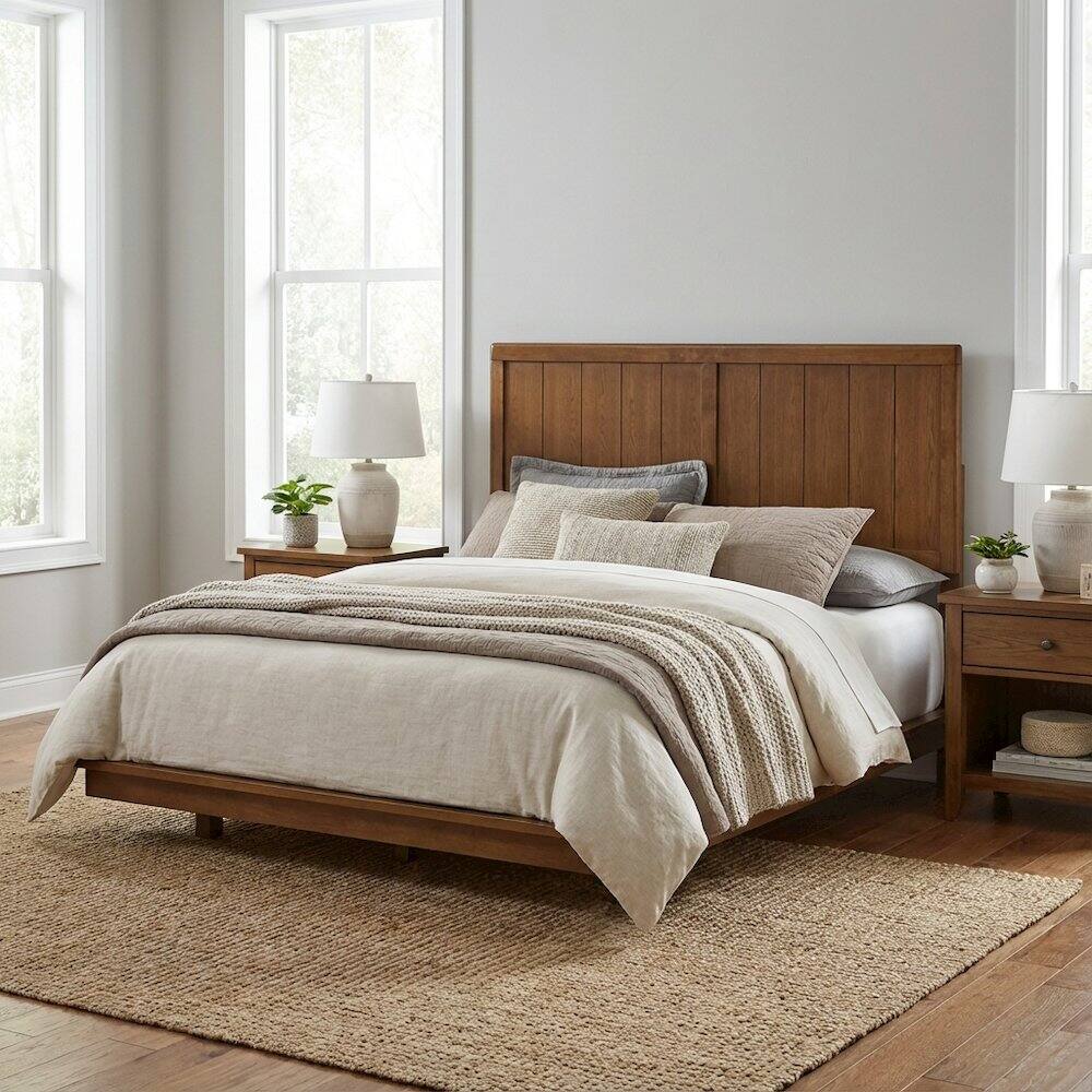 Left. FurniFact - Wood Queen Headboard with Classic Design and Durable Construction - Brown.