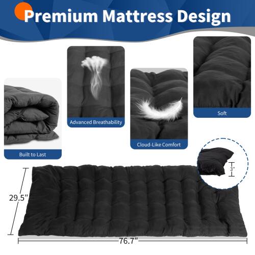 Premium Mattress Design  
Advanced Breathability  
Soft Cloud-Like Comfort  
Built to Last  

3"  
29.5"  
76.7"