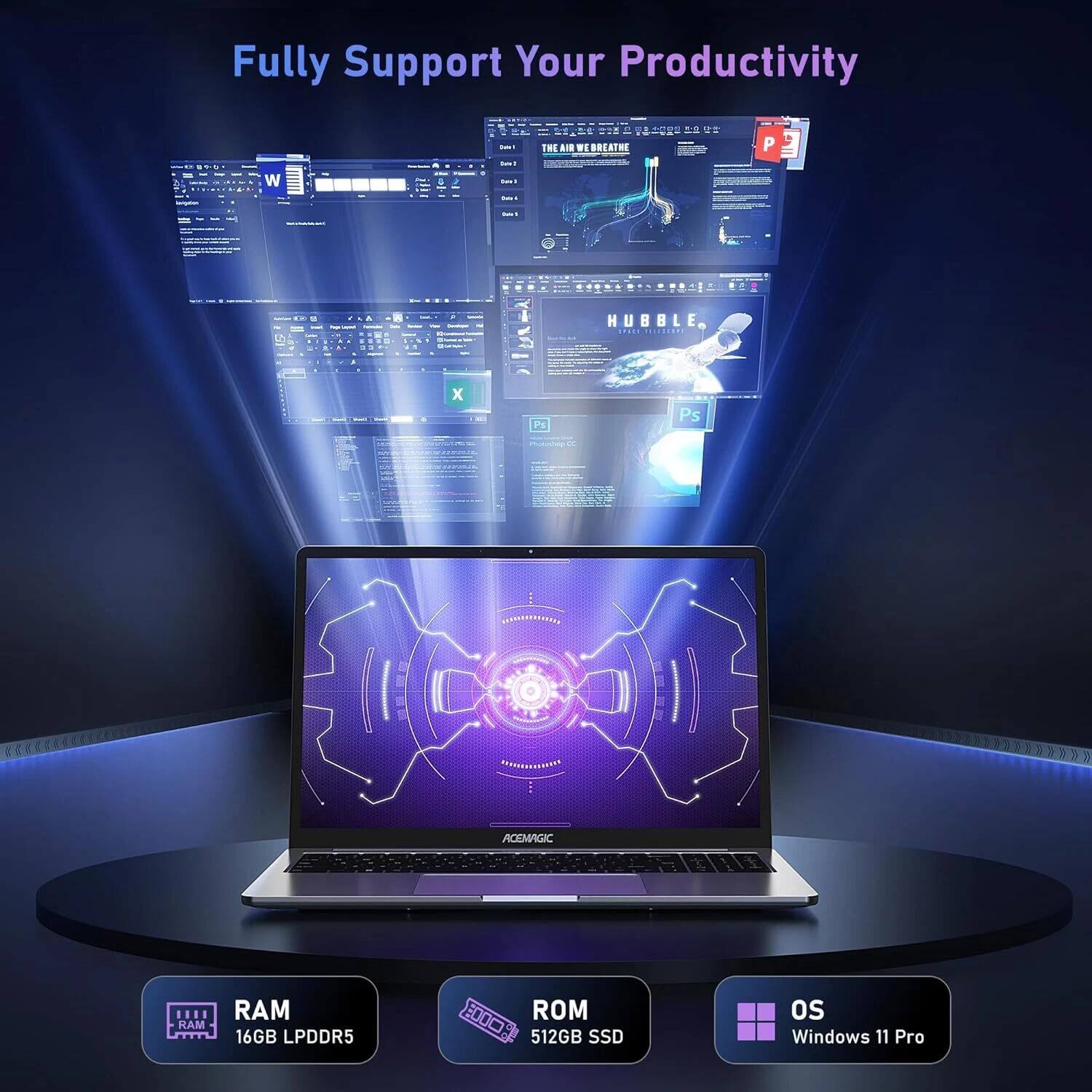 Fully Support Your Productivity

RAM: 16GB LPDDR5  
ROM: 512GB SSD  
OS: Windows 11 Pro