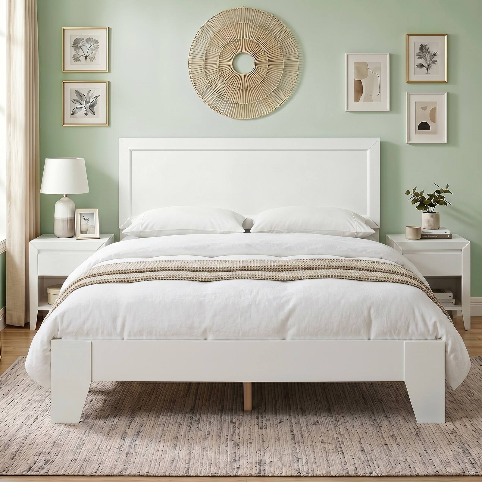 Alt View 3. Costway - Costway Full Size Bed Frame, Mid-Century Platform Bed with Headboard, No Box Spring Needed - White.