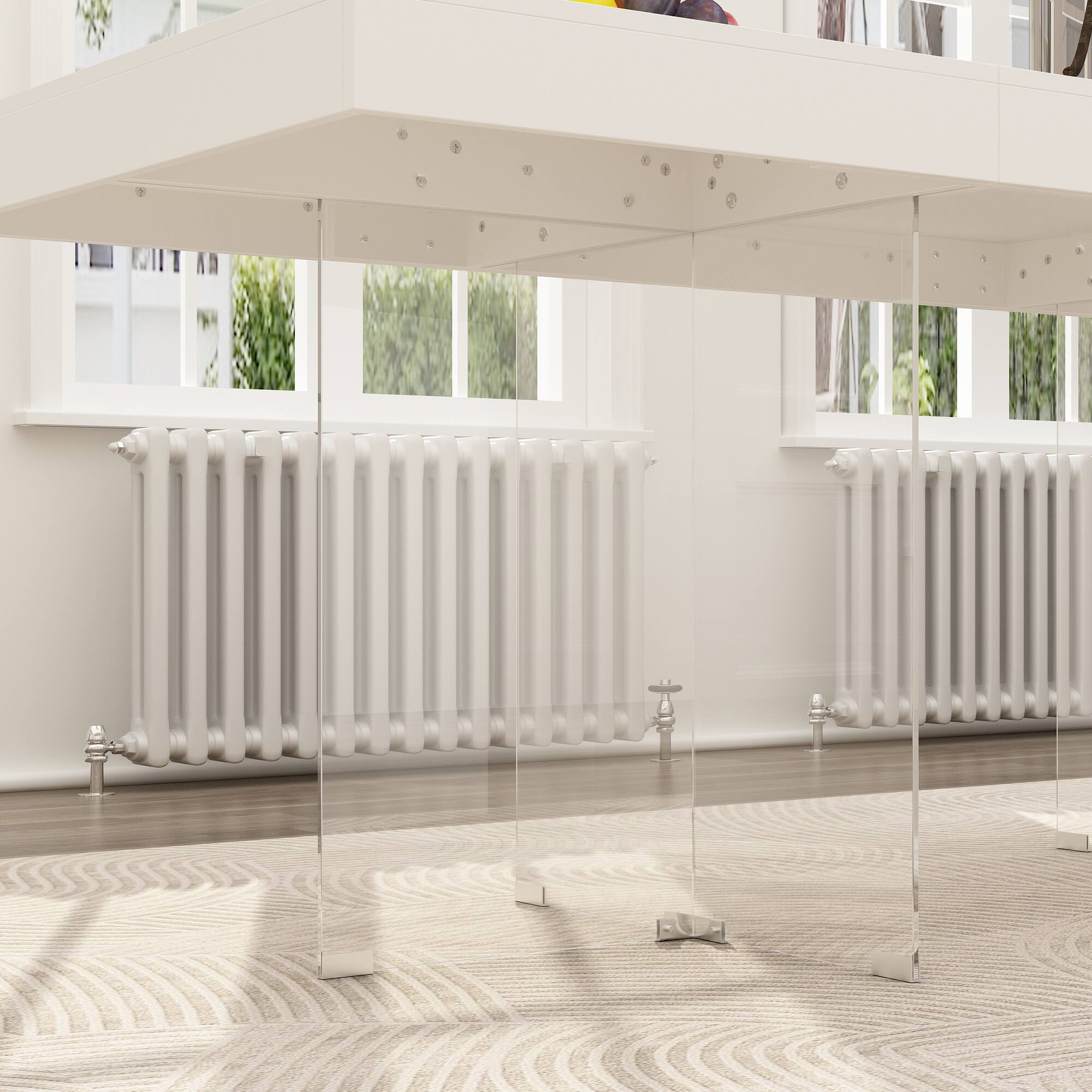 Alt View 2. FUFU&GAGA - Modern Dining Table with Tempered Glass Legs, Minimalist Rectangular Table for Dining Room or Living Room - White.