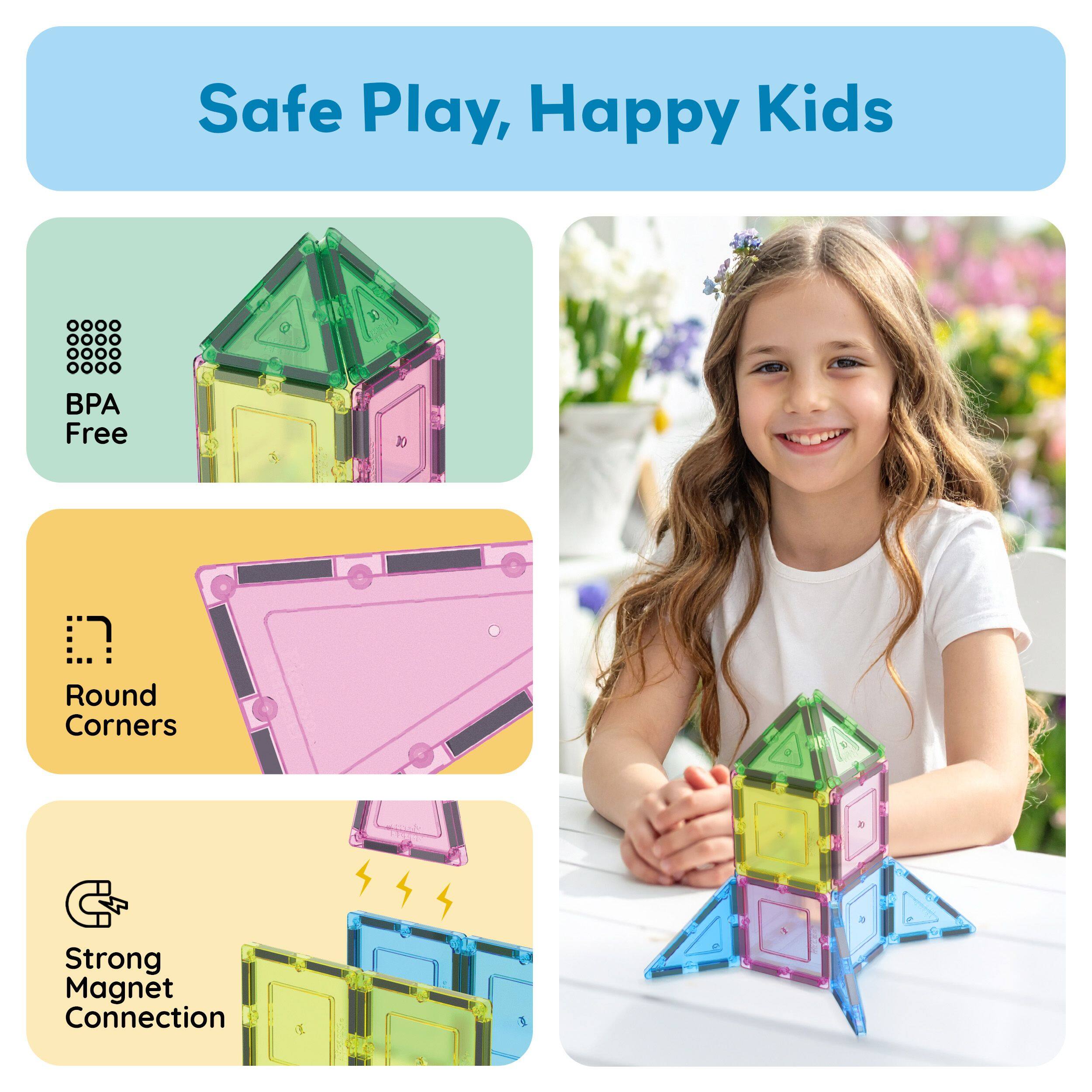 Safe Play, Happy Kids

- BPA Free
- Round Corners
- Strong Magnet Connection