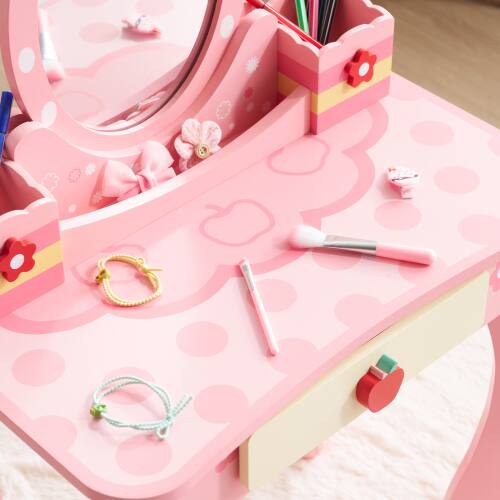 Alt View 5. Winado - 2-in-1 Cartoon Design Children Vanity Table Set Removable Mirror to Writing Desk with Stool for Christmas Birthday Gift - Pink.