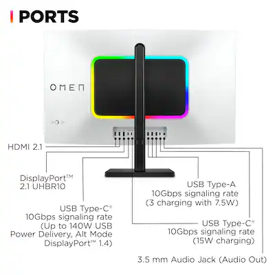 HP OMEN - Transcend 31.5" QD-OLED 4K UHD 240Hz G-SYNC Compatible Gaming Monitor with Adjustable Height - Black/White