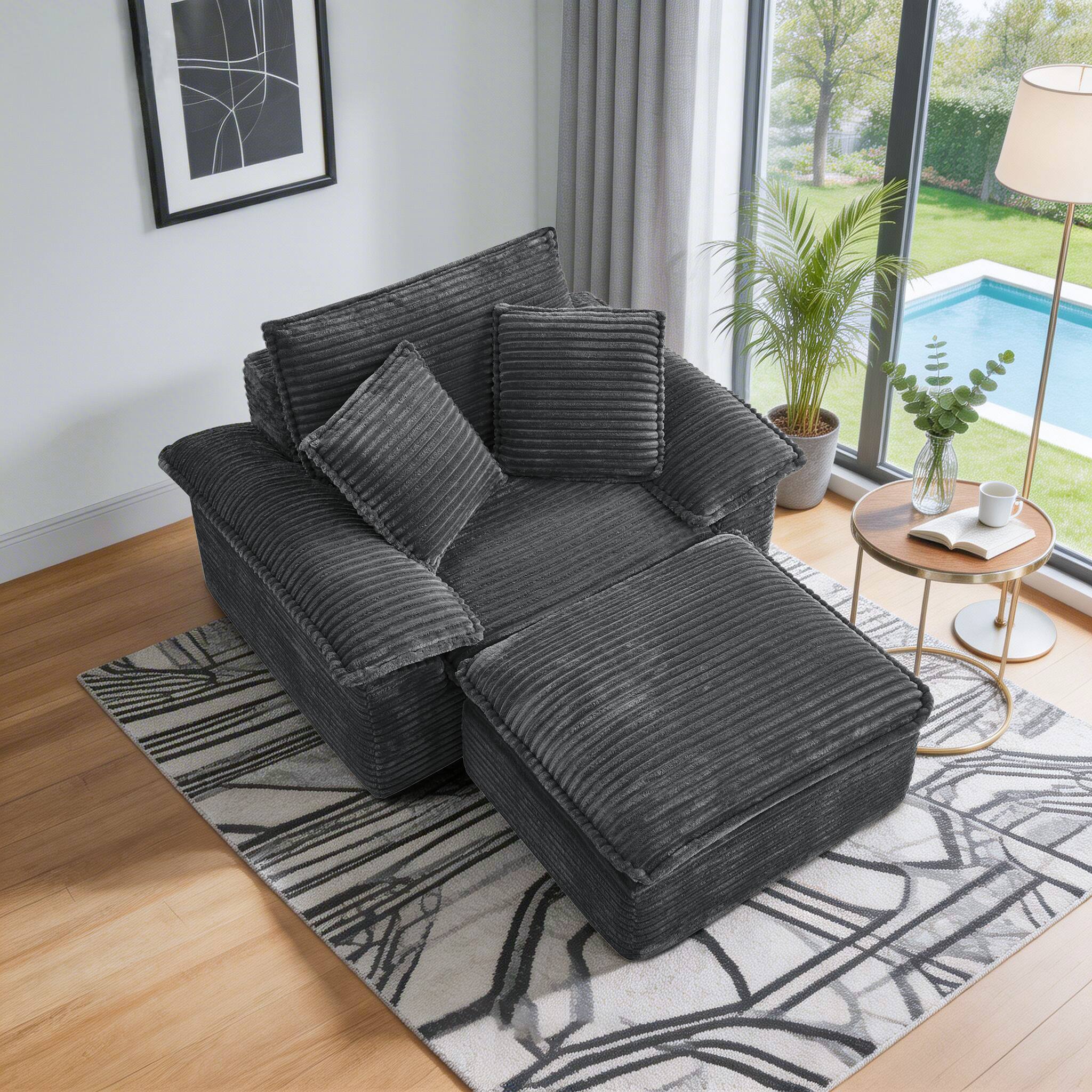 Angle. Electra Tech Xpress - 48" Boneless Couch with Removable Ottoman,Oversized Upholstered Lounge Sofa Bed with Pillows,No Assembly - Gray.