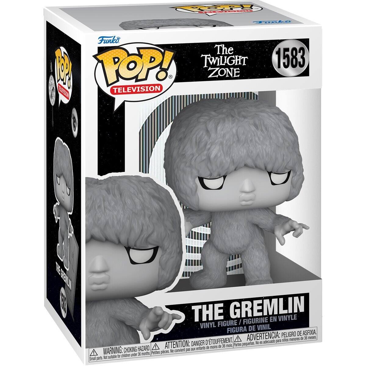 Sure, here is the corrected and grouped text from the image:

---

**Funko POP! TELEVISION**

**The Twilight Zone**

**1583**

**The Gremlin**

**VINYL FIGURE / FIGURINE EN VINYLE / FIGURA DE VINIL**

**WARNING: CHOKING HAZARD**  
Small parts. Not suitable for children under 36 months.

**ADVERTENCIA: PELIGRO DE ASFIXIA**  
Piezas pequeñas. No es adecuado para niños menores de 36 meses.

**ATTENTION: DANGER D'ÉTOUFFEMENT**  
Petits pièces. Ne convient pas aux enfants de moins de 36 mois.

---