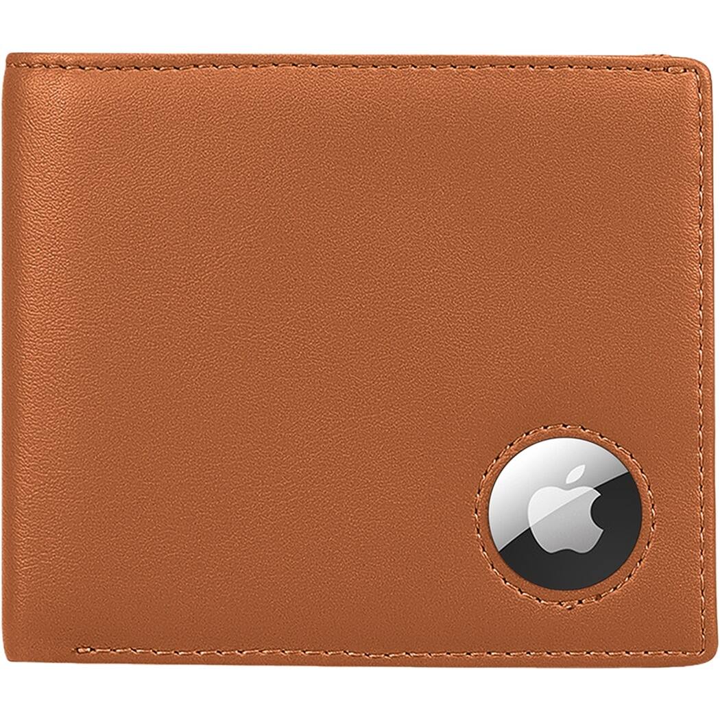 Front. SaharaCase - Genuine Leather Wallet Case for Apple AirTag - Brown.