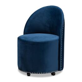 Baxton Studio - Bethel Glam and Luxe Velvet Fabric Upholstered Rolling Accent Chair - Navy blue/Black