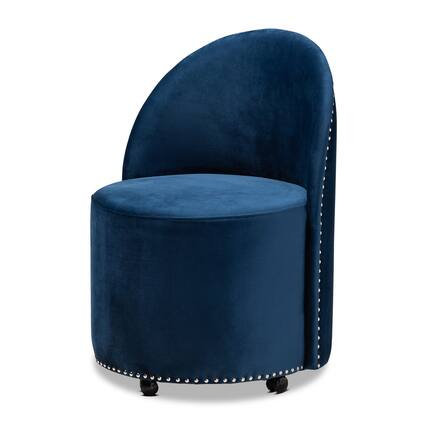 Front. Baxton Studio - Bethel Glam and Luxe Velvet Fabric Upholstered Rolling Accent Chair - Navy blue/Black.