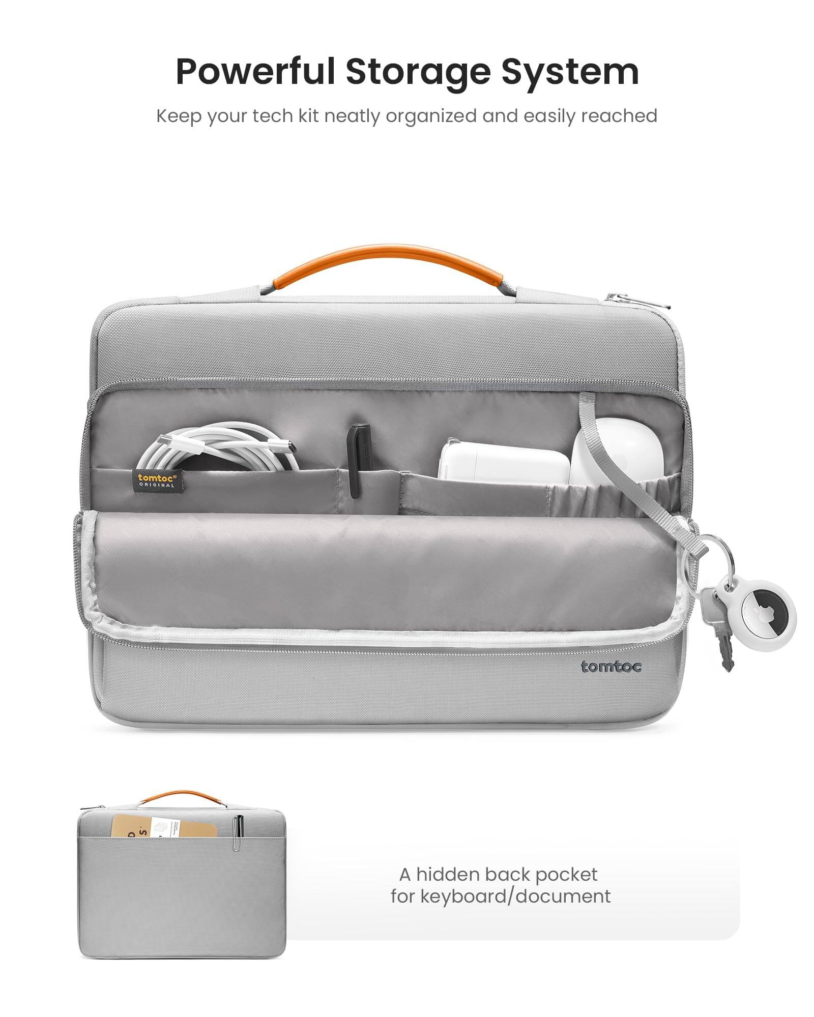 Powerful Storage System  
Keep your tech kit neatly organized and easily reached

tomtoc ORIGINAL

A hidden back pocket for keyboard/document