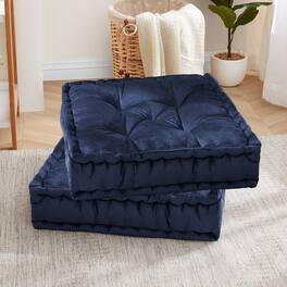Sweet Home Collection - 20"x20" Oversized Square Tufted Floor Pillow in Faux Velvet Fabric, 2-Pack - Navy