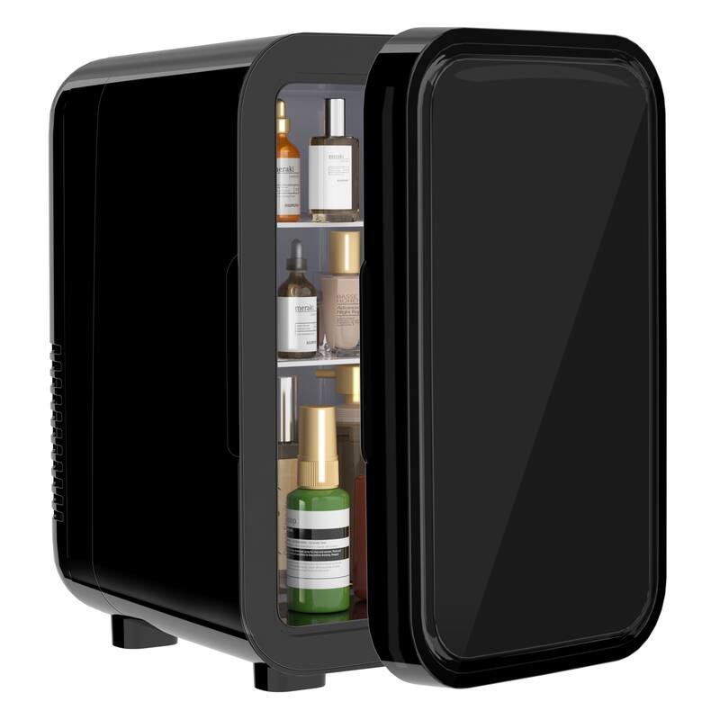 YASHE - 6L Mini Fridge, 8 cans, 110V AC/DC, portable thermoelectric cooler& warmerfor skincare, beverages, car - Black